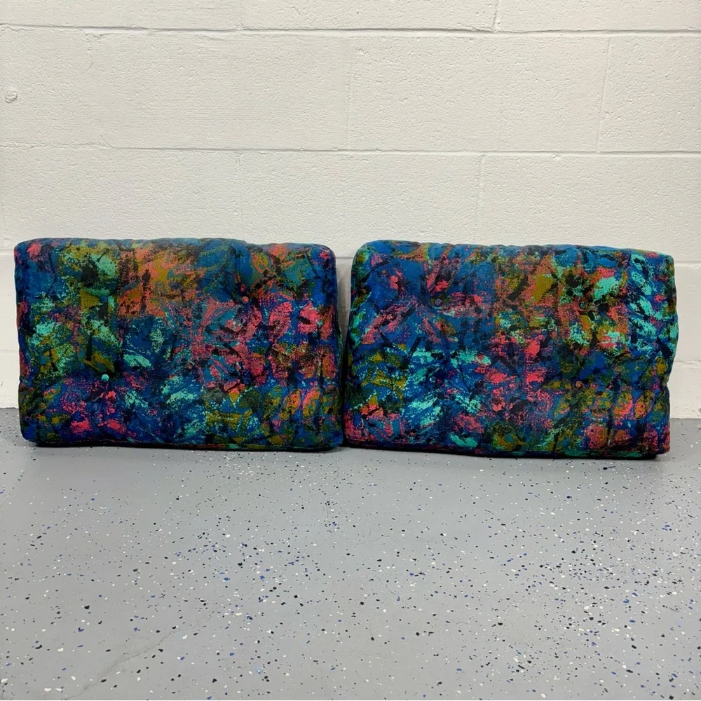 Vintage 60s MCM Mid Century Modern Tufted Pillows Couch Loveseat Abstract Print